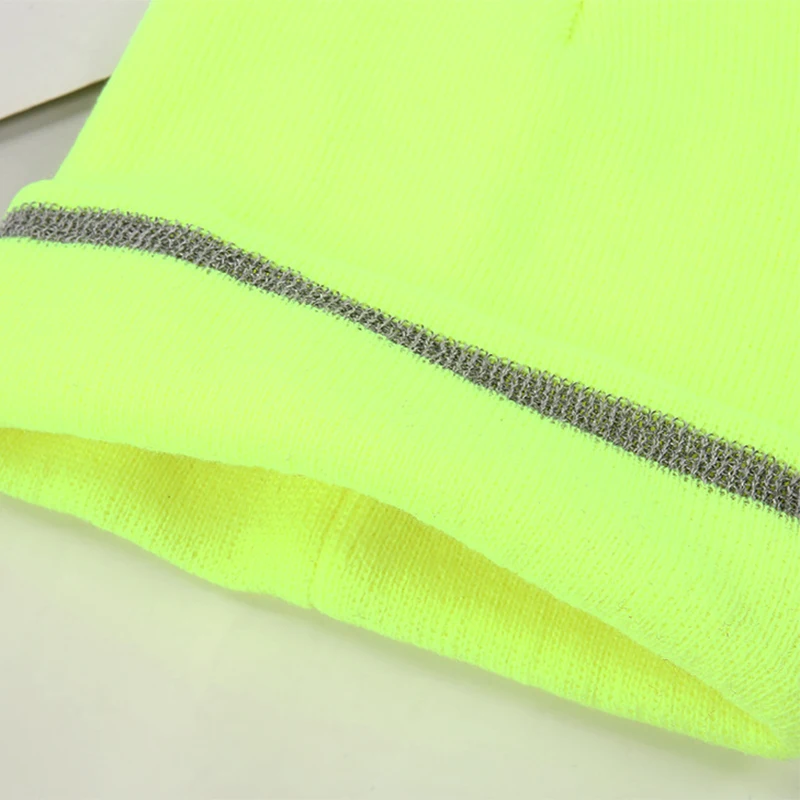 Fluorescent Reflective Stripe Knitted Hat Fashion Acrylic Knitted Reflective Warm Hat Warm Knitted Cold Cap