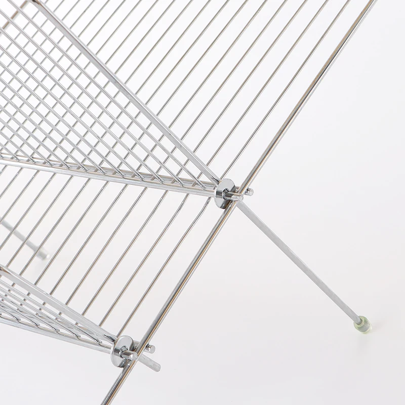 Kitchen Folding Dish Rack Holder Plate Storage Chrome Plate  Detachable Organization with Drain Tray