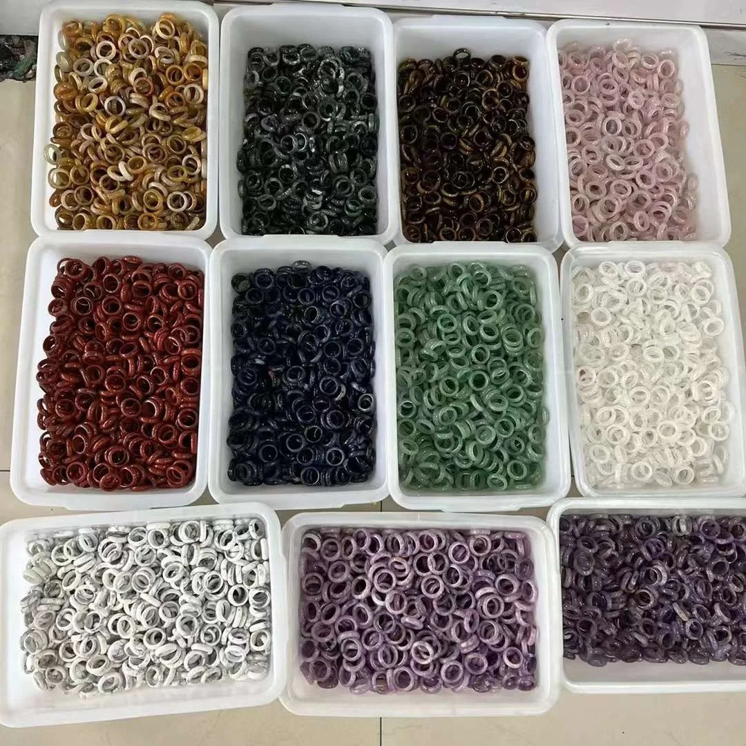 Colorful Gemstone Rings Healing Crystal Rose Quartz Stone Rings For Jewelry Women Men