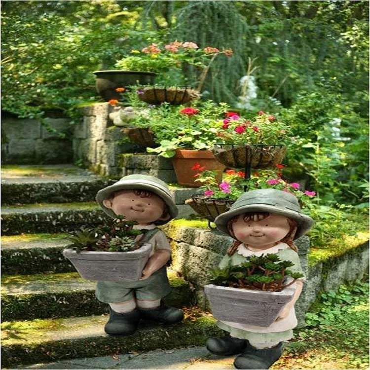 Magnesia Cartoon Kids Garden Indoor Decorations Boy And Girl Planter With Flower Pots