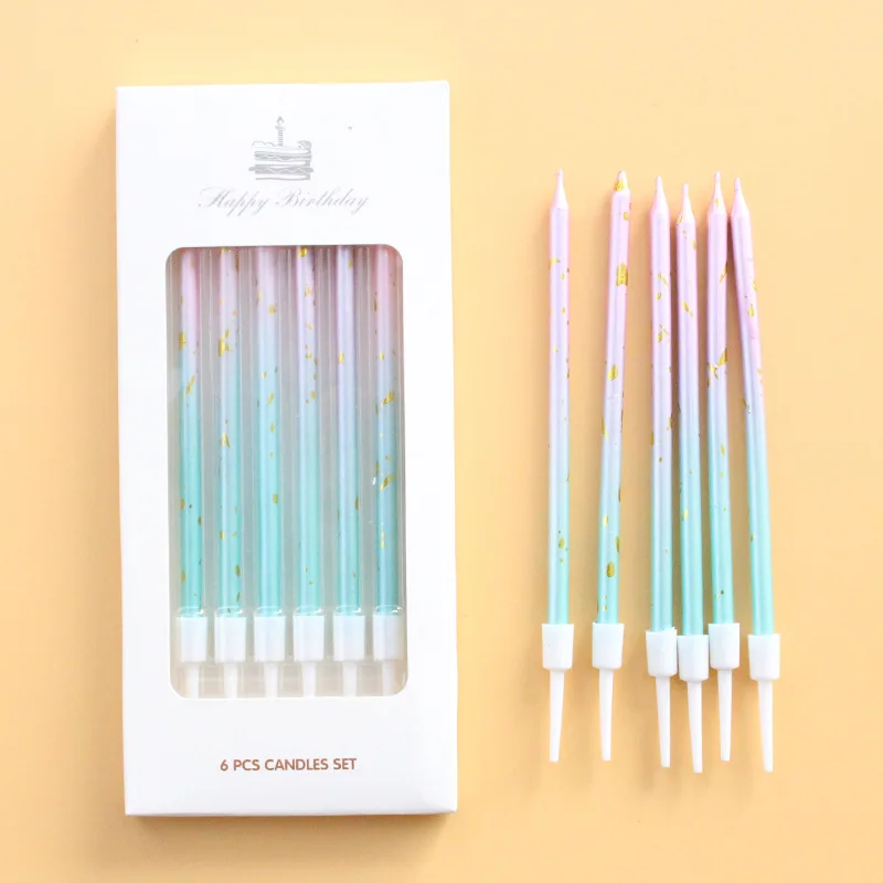 Wholesale Blue Slender Thin Long Birthday Cake Candles For Cake Decoration 6 Pcs