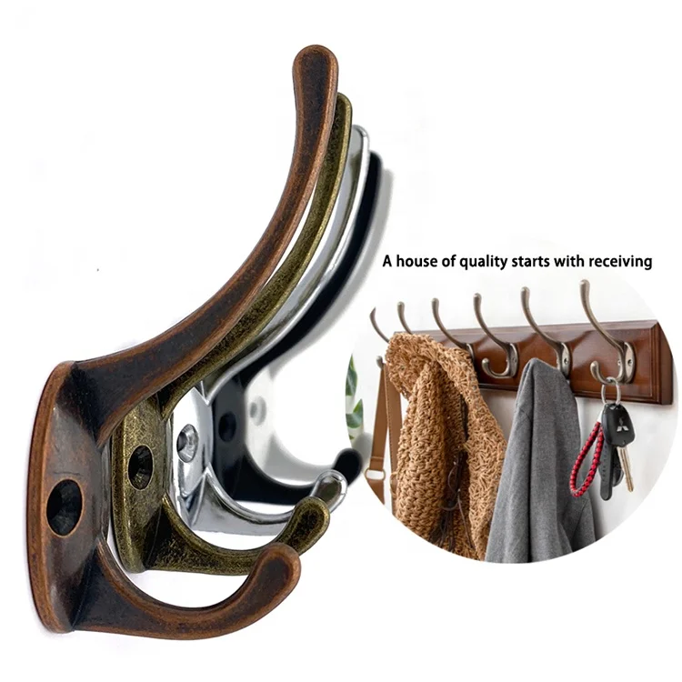 hot sale Metal vintage double towel coat hook wall mount black rustic coat hook