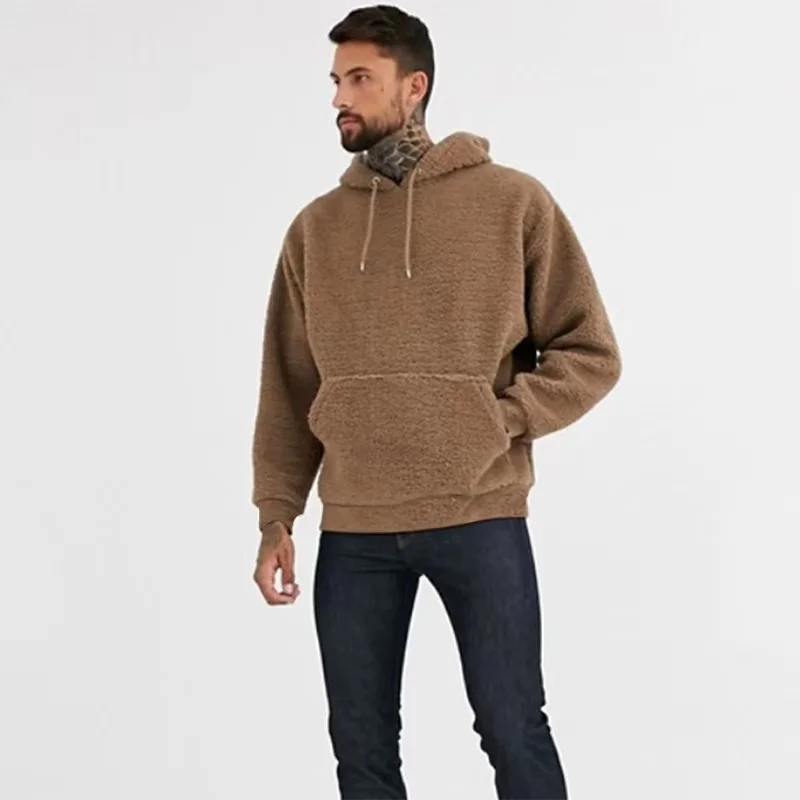 New Camel Color Men Sweaters Hooded Jumper Plush Casual Hoodie Long Sleeve Jacket Man Hoodies