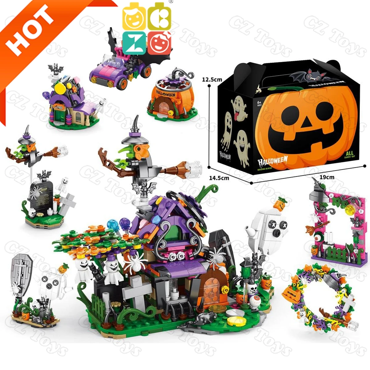 CZ Factory price Halloween Building Toy Small Set DIY Assemble Toy Holiday Gift Halloween ABS Plastic Building Block Sets