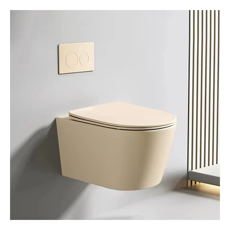 Suspended Wc Matte Grey Color P Trap Ceramic Water Closet Bathroom Rimless Wall Hung Toilets