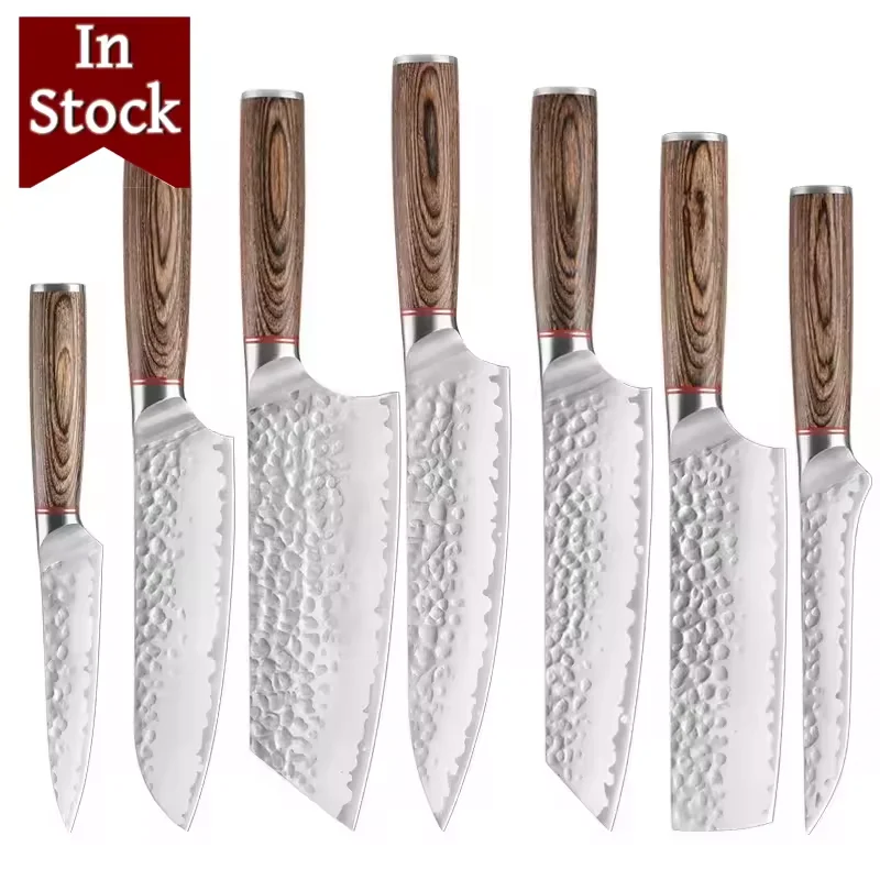 Japanese best 7 pcs kitchen fruit chef kiritsuke nakiri knife for peeling cutting slicing knife set with custom wood handle