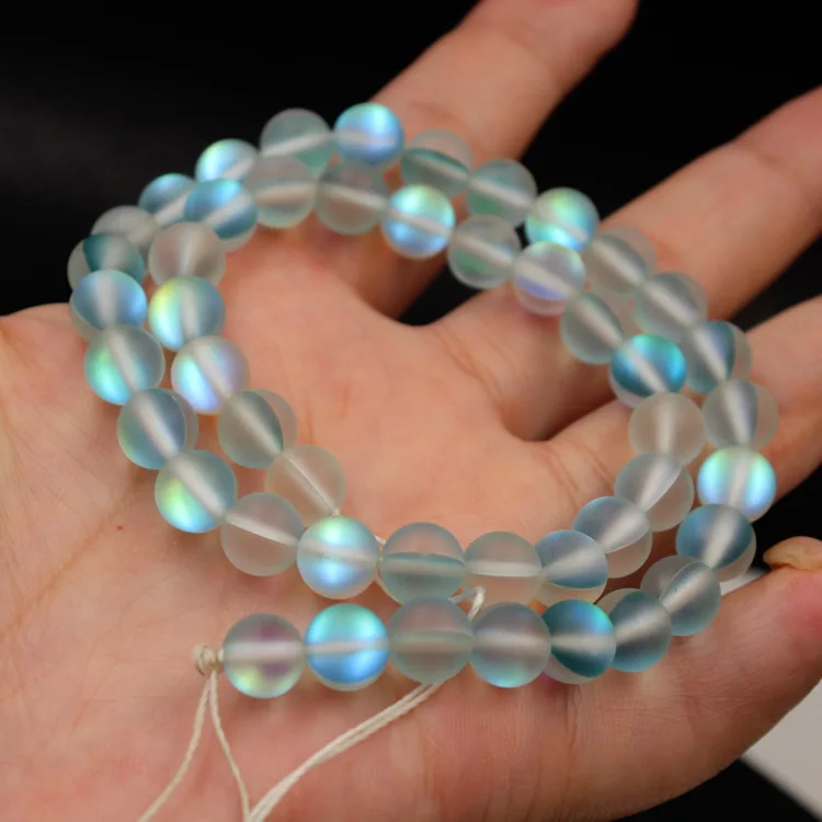 Wholesale Flash Stone Loose Beads DIY Jewelry Bracelet String Beads Material High Imitation Moonstone Semi-gem Beads