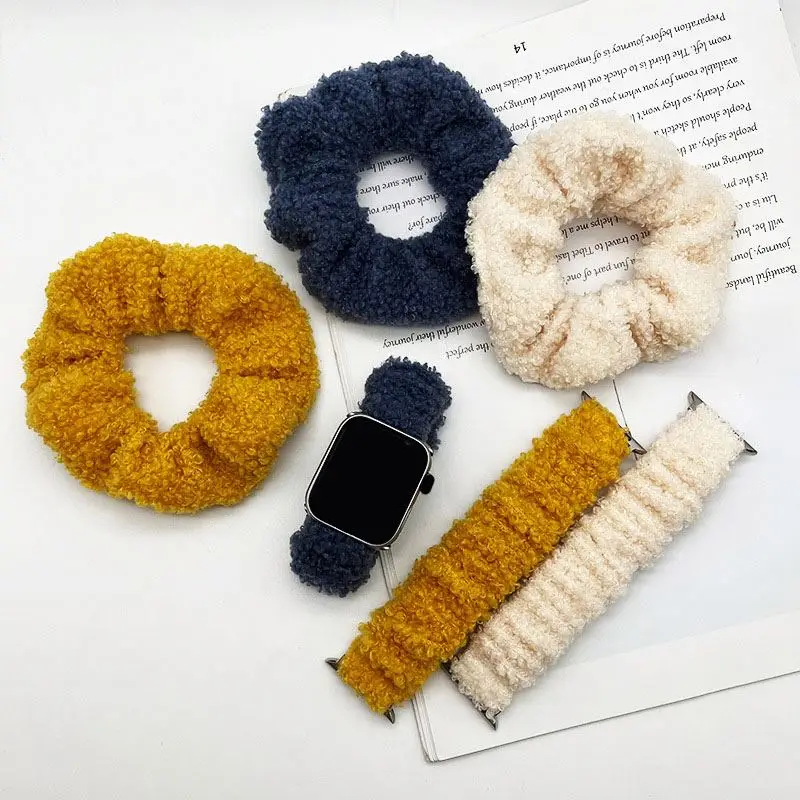 Smart Watch Band Plush Strap Nylon Scrunchie 38mm 42mm Band Strap Women For Apple Watch iWatch Series Bands