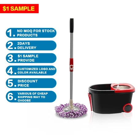 Kitchen Spin Handle Press Cotton Centrifugal  Double Bucket  Dual Wheel Easy Wring 360 Cleaning Mops