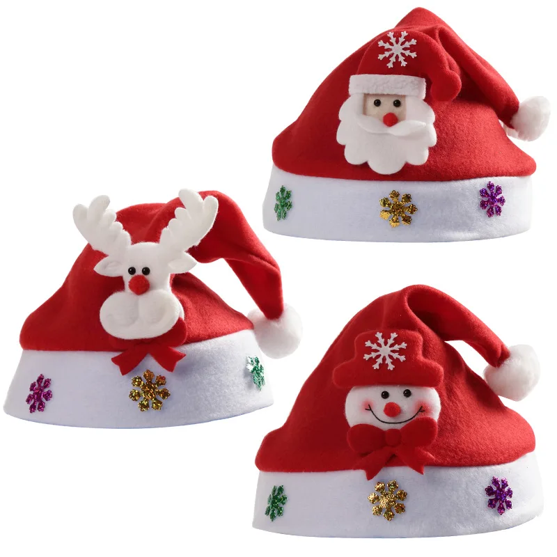 Oemtailor Non woven fabric hat Santa claus face snowman cap Christmas hat with decoration Xmas hat for Christmas and party