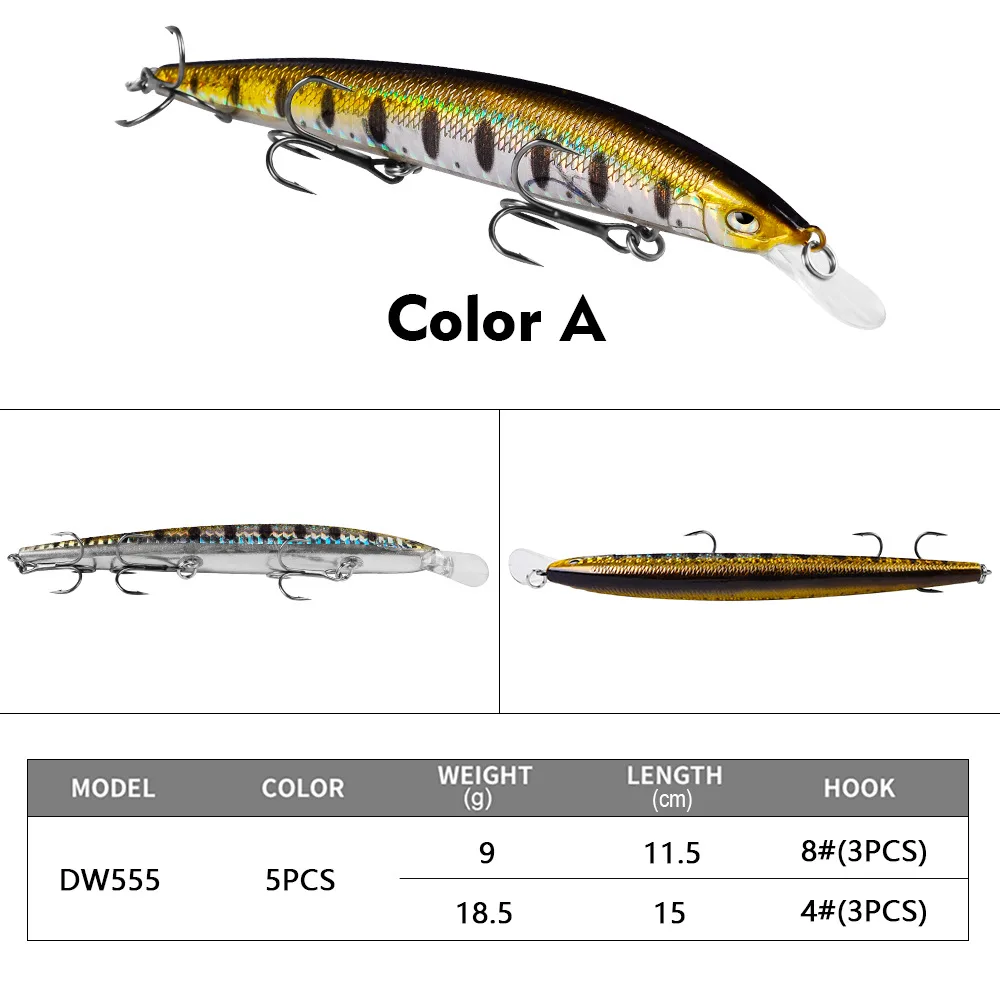 JETSHARK 9g 18.5g Floating Minnow Fishing Bait 5-Color 3D Lure Eyes Plastic Attracts Tilapia Bluegill Sea Bass Cod Minnow Lure