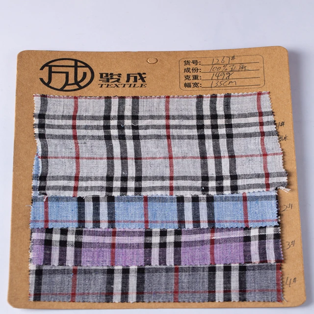  #1267 Linen Fabric Manufacturers Yarn Dyed Washed Plaid 100% For