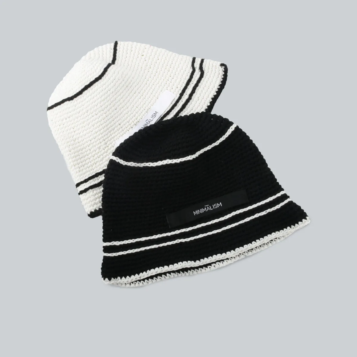 Japanese Crochet Knit Bucket Hat For Women Winter Trend High Quality Fisherman Hat Designer Black & White Contrast Bob Panama