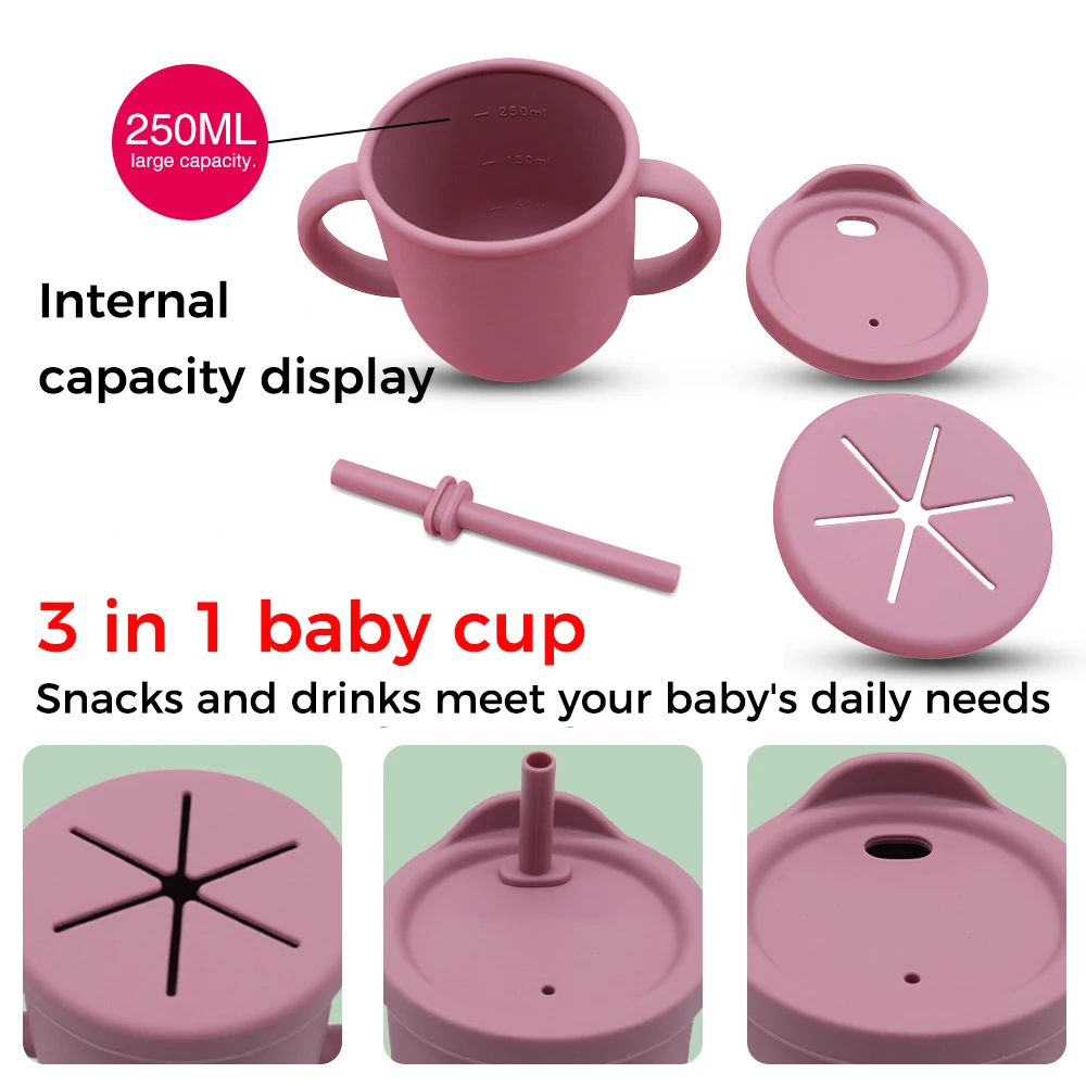 Toddler Snack Catcher Food Grade Collapsible Cup With Straw No Spill Food Baby Cups Foldable Silicone Snack sippy Cup