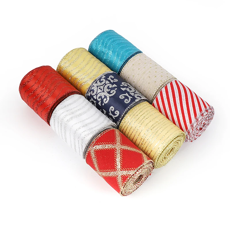 1 Roll 5 Yard Bulk Wholesale 6.3Cm 2.5Inch Wide Christmas Glitter Wired Edge Ribbon For Wreaths Bow Making Gift Decorative