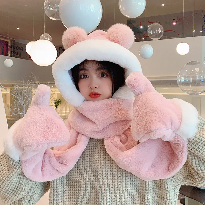 Three-Piece Set of Kids Beanie Hat and Scarf Warm and Thickened Winter Accessories for Parent-Child Matching