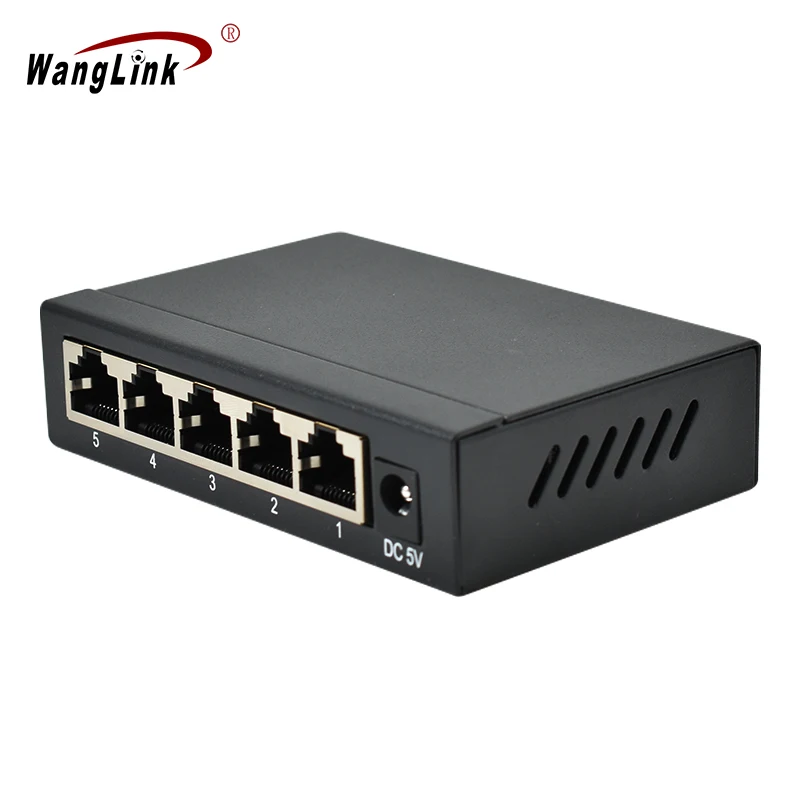 Wanglink Hotsale Unmanaged Hub network switch Gigabit trillion 5 Port Ethernet steel shell case Switch with Metal Housing