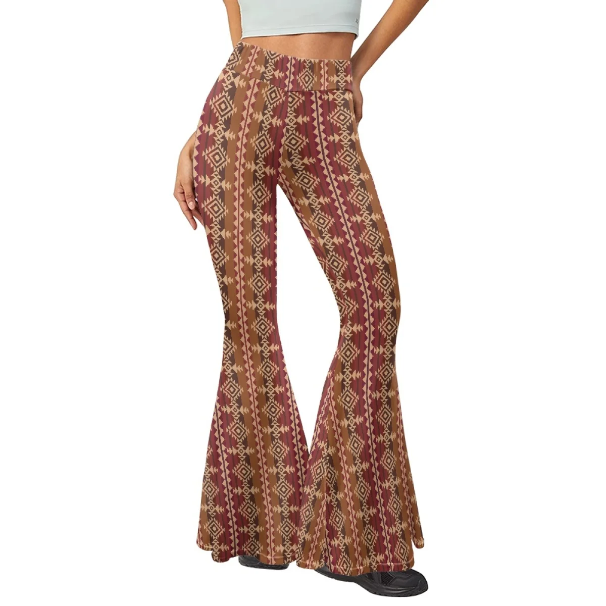 Fashion Custom Bohemia Aztec Art Print Breathable Leggings Pant Yoga Gym Streetwear High Waist Bell Bottom Flare Pants For Women