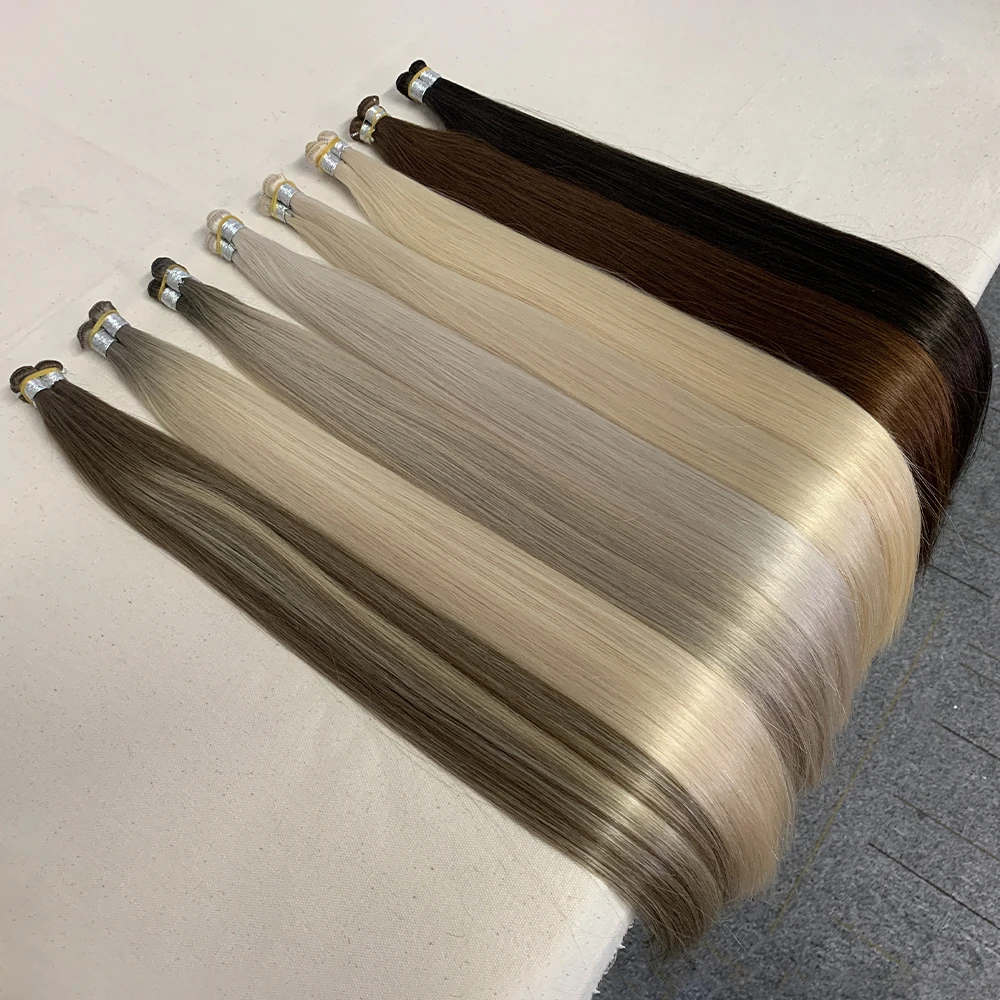 100 человеческие волосы remy, наращивание волос, Пришивание в узел, ручная работа, двойное натяжение, блонд, русский, ручная работа, наращивание волос