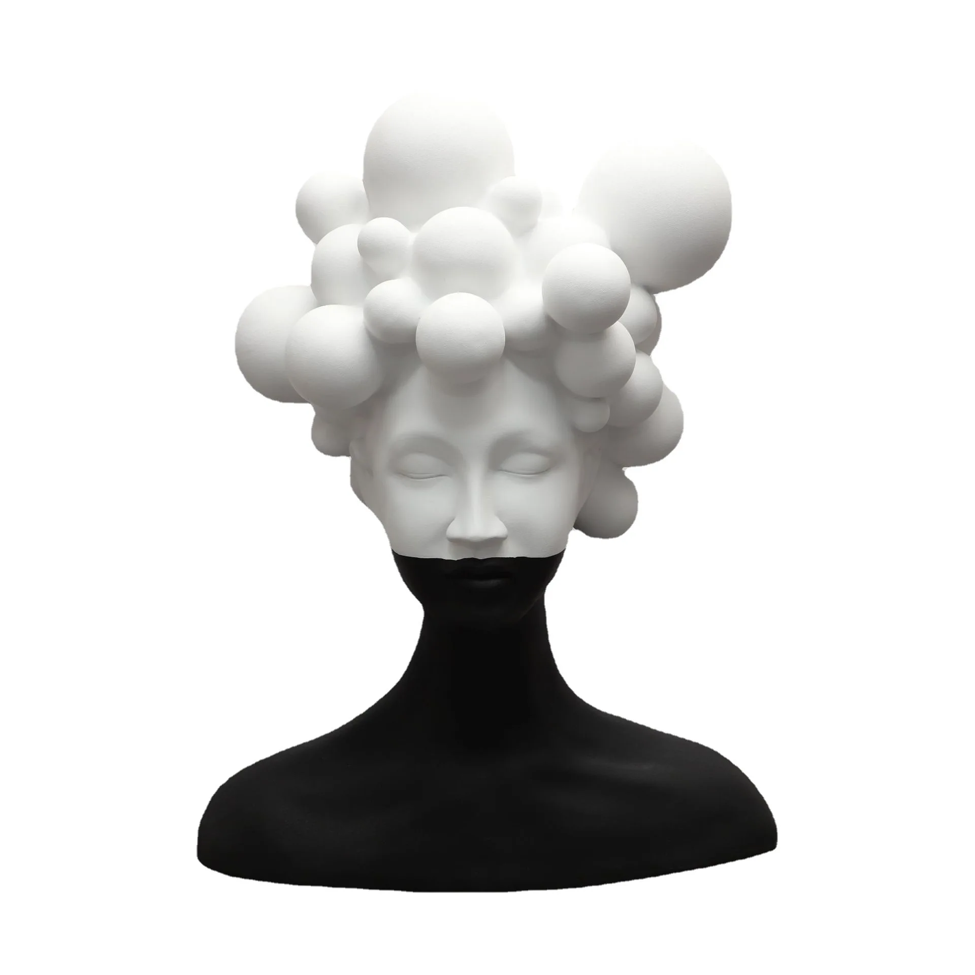 morden Abstract Black and White female character torso sculpture with bubble Head Statue resin lady Mold figure table decoration