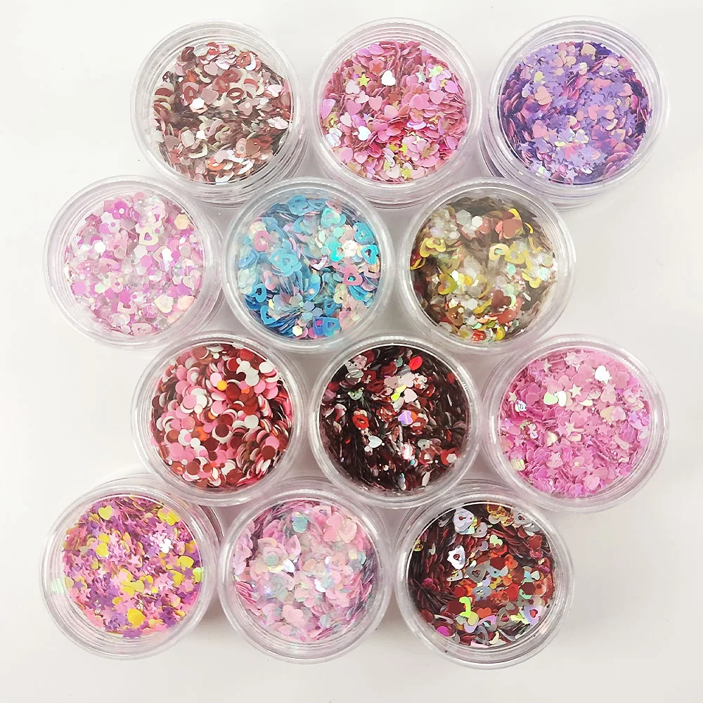 Factory wholesale 12 color loose cosmetic grade mixed shape DIY holographic glitter for nail decoration