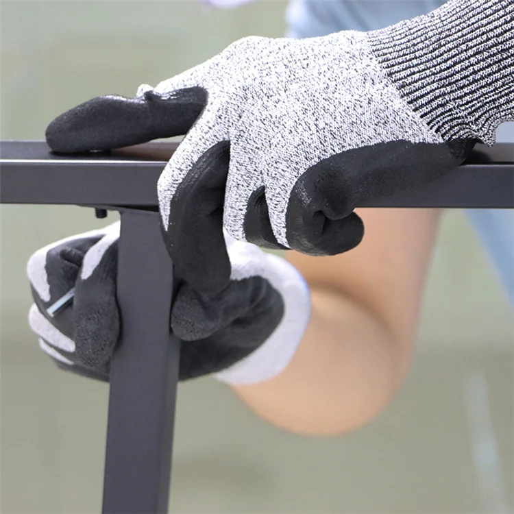 HPPE Yarn knitted black PU cut resistant manufacturer hand protection work safety gloves