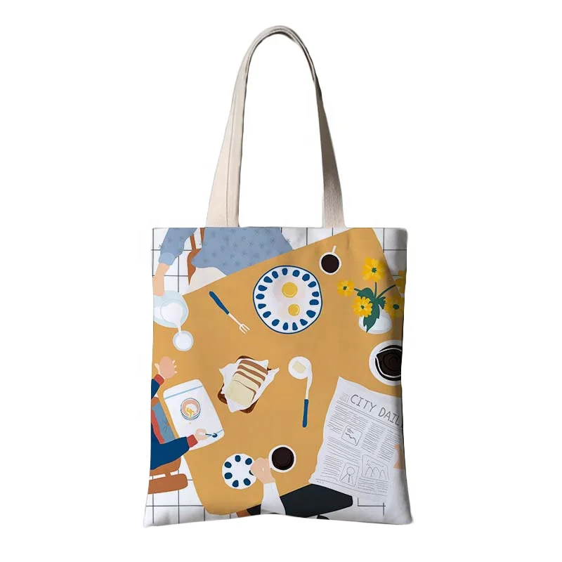 Promotional printed green eco plants pattern organic tote bag ,shopping cotton canvas custom print for advertising