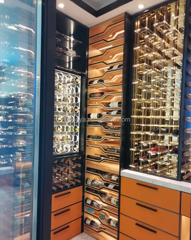 New Style Built In Storage Wine Caller Furniture Bar Temperature Controlled Wine Rack Cabinet with Cigar Drawer