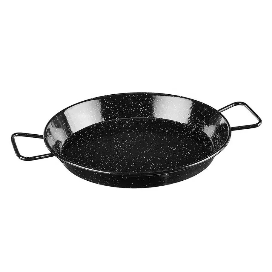 White Enamel Paella Pan Enameled Carbon Steel Frying Pan With Metal Handle From 18cm to 40cm Paella Pan For Sale