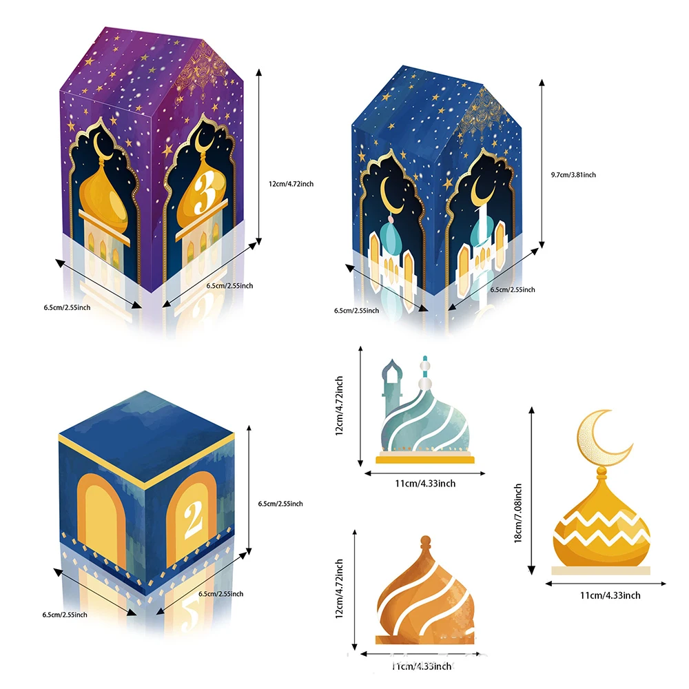 Ramadan Advent Calendar Decorations 30 Days Number Box DIY Eid Mubarak Countdown Gift Paper Date Boxes Packaging For Ramadan