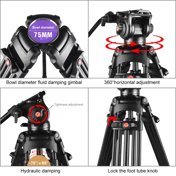  Factory Wholesale PULUZ Professional Heavy Duty Video Camcorder Aluminum Alloy