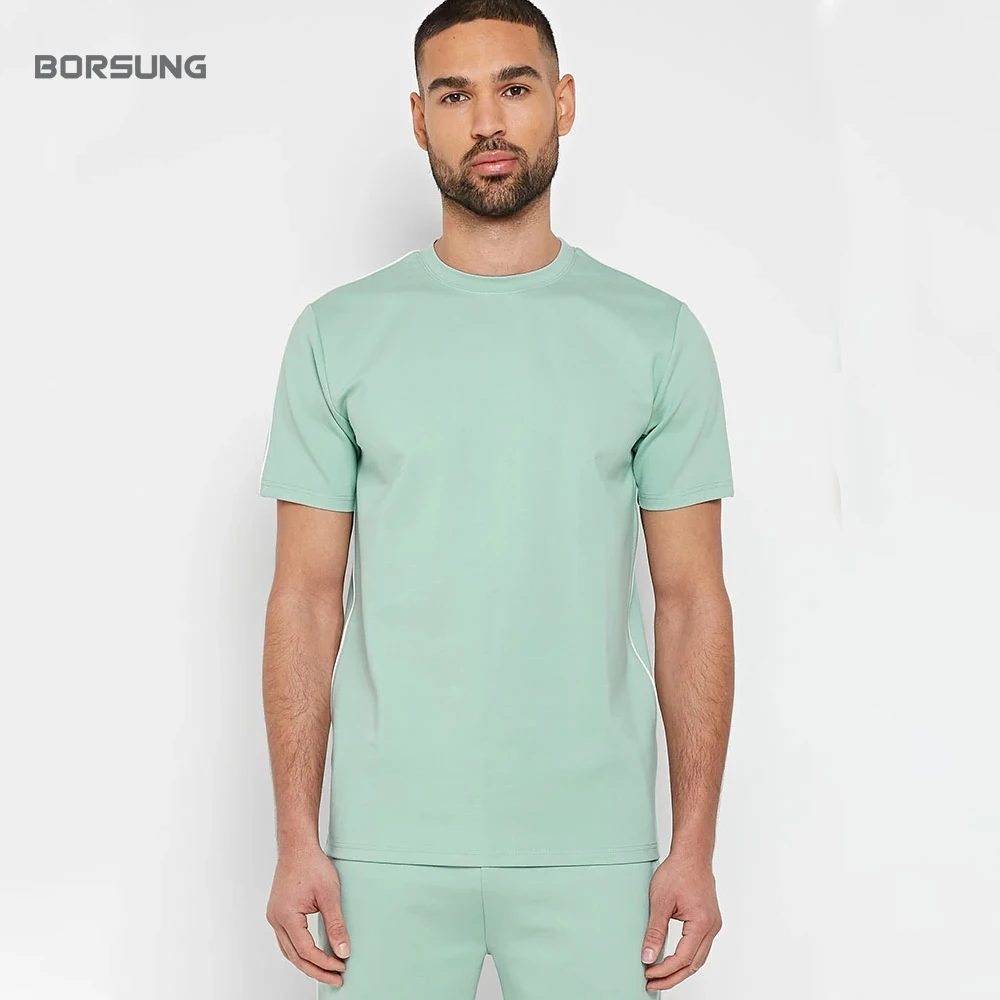 
Custom Two Piece Short Set Cotton White Stripe Jogging Suit for Men Two Piece Short Set Muscle Running Short Set 