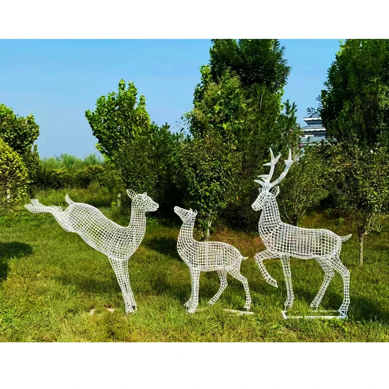 Animal Sculpture Statue Fancy Large Stainless Steel Decorative Metal Customized Deer Cattle Horse Elephant Abstract Outdoor Free
