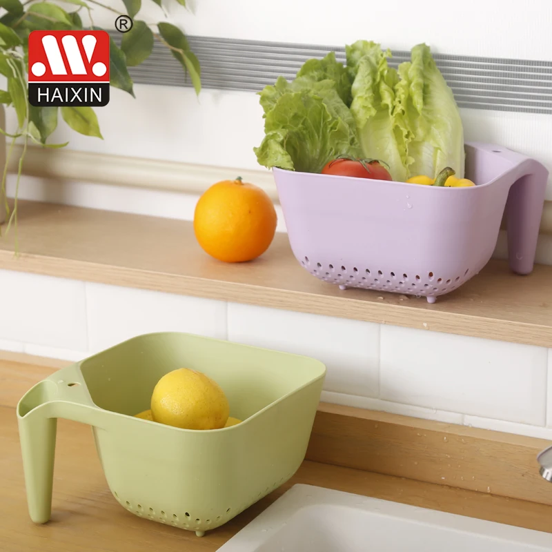 Haixing Kitchen Utensil Plastic PP Round colander basket square mixing bowl colander strainer with handle