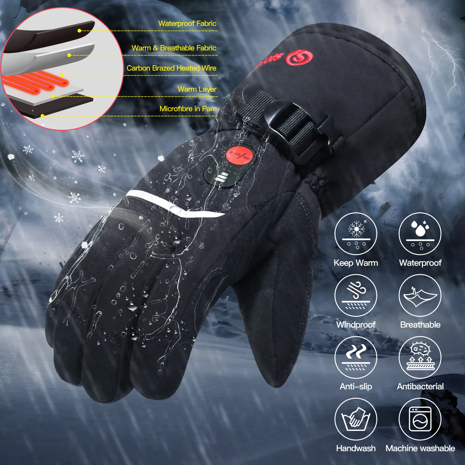 Winter  Cold Weather Outdoor Thermal 7.4V Lithium battery Men Snowboard Skiing Heated Ski Gloves