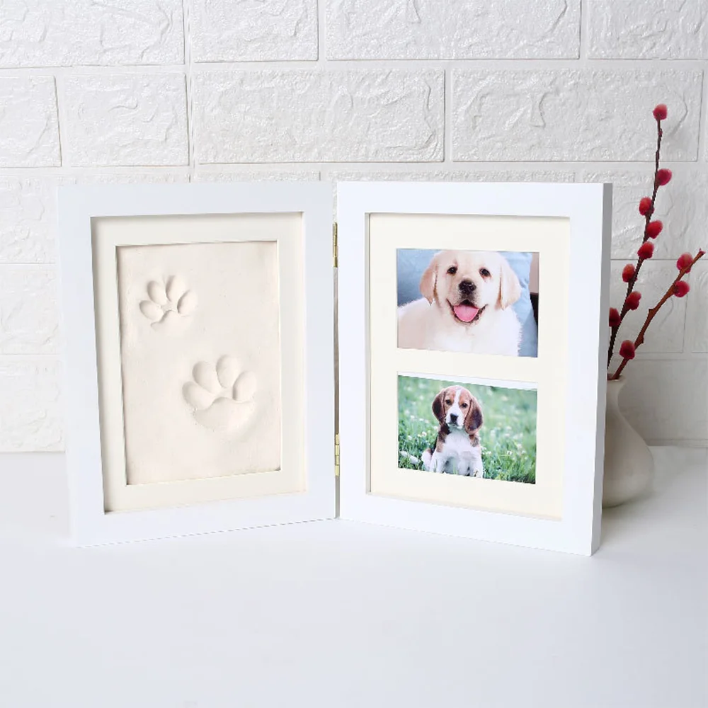 Pet Memorial Shadow Box with Clay Paw Print Impression Kit Dog & Cat Folding Frame for Pet Lover