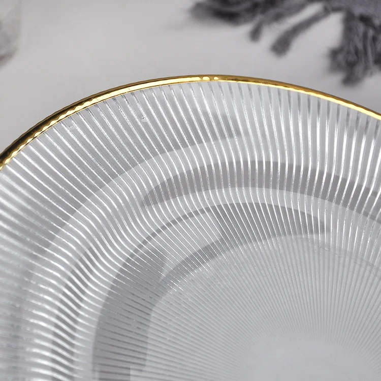 Wholesale Amazon hot sale elegant glass charger plate with gold rim wedding chargers