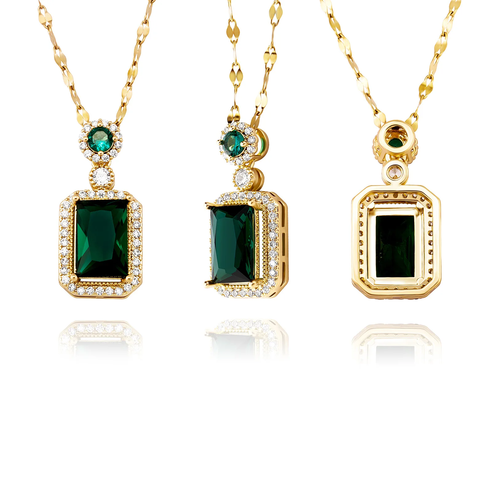 New Fashion INS Style Hip-hop Big Green CZ Stones Pendant Square Shape Pendants For Women Men Gift