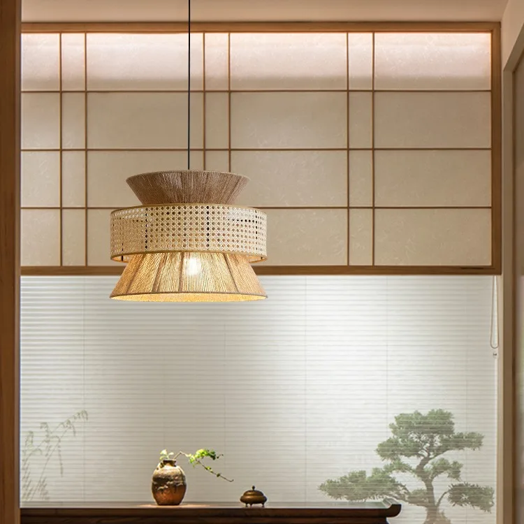 Restaurant Lighting Round Wabi Sabi Rope Chandelier Pendant Light For Living Room Home Decoration
