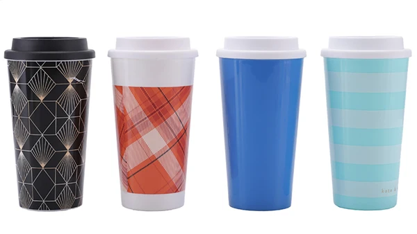 Custom logo hot selling Double wall 350ml reusable plastic coffee mug high quality food grade pp plastic tumbler mug with cover