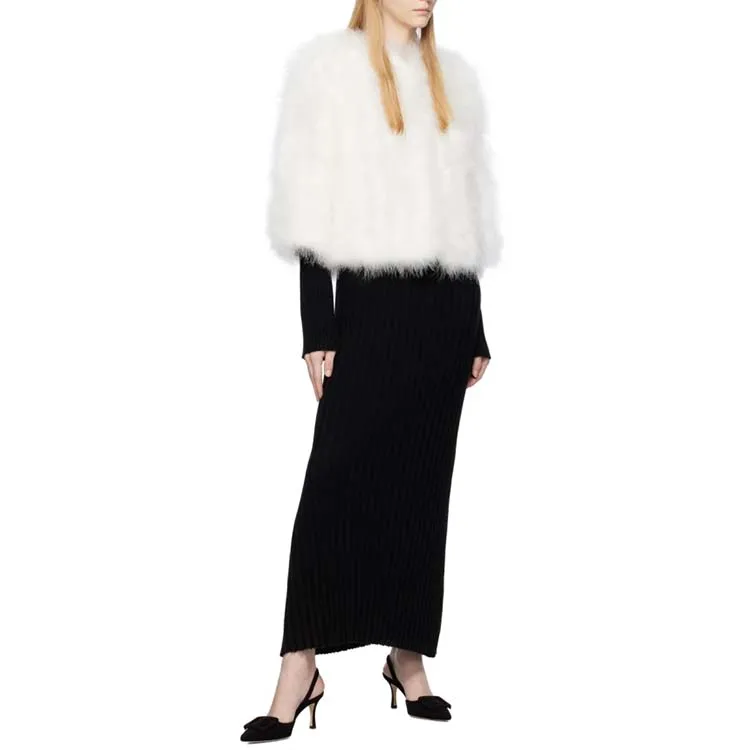 White Round Neck Feather Jacket Luxury oem custom  fur jacket comfortable Turkey feather jacket