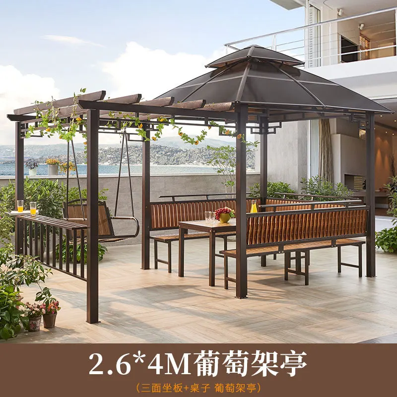 Garden Outdoor Sunshade Pavilion PC Roof Waterproof Pergola Sunshade Gazebo Grape trellis Pavilion