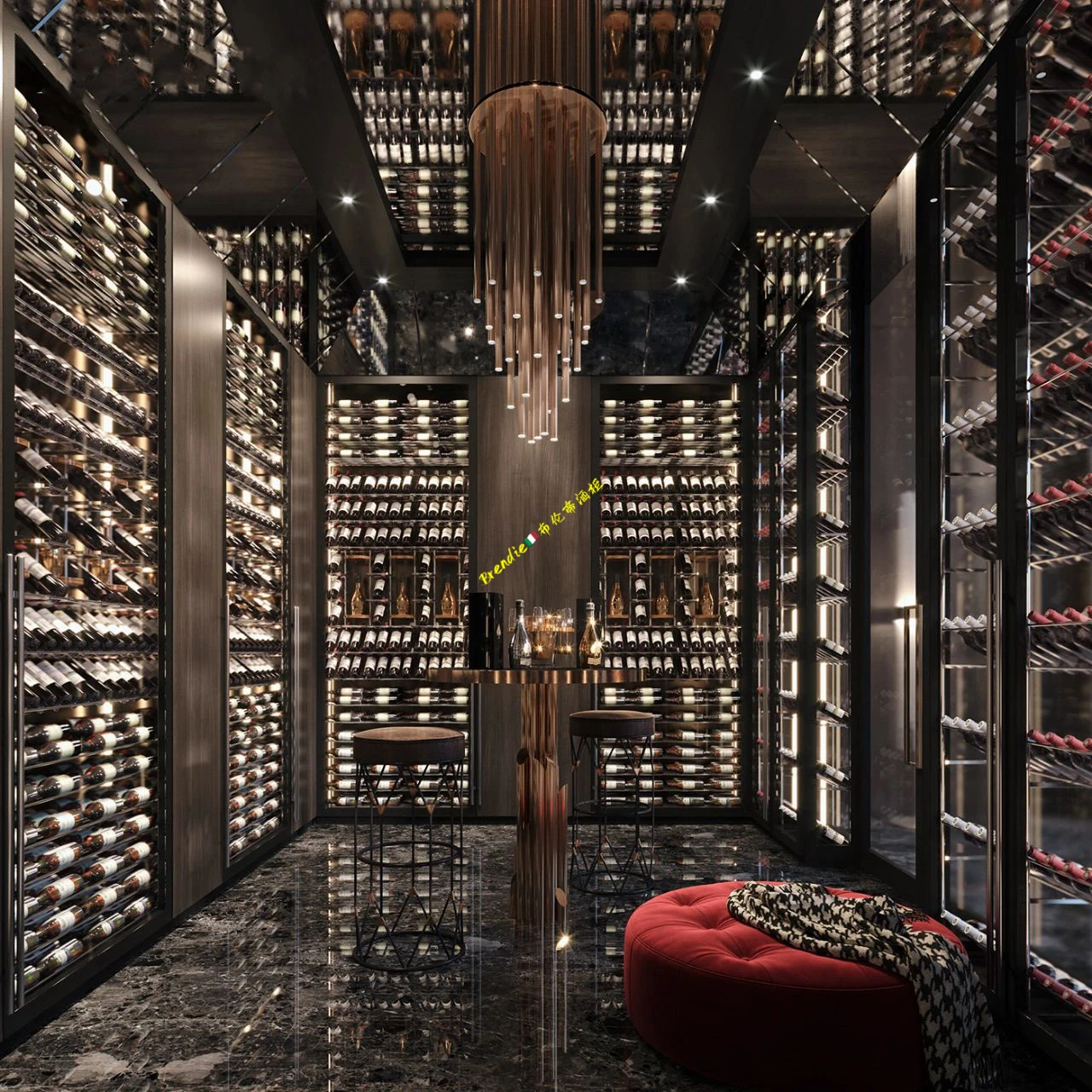 Double glass door cellar custom energy-saving super low noise wine cabinets for home or bar cabinet wine