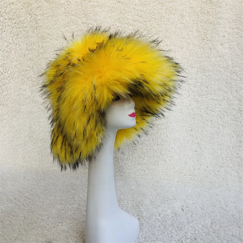 Fashion Wholesale Warm Imitation Fur Fluffy Thick Autumn Winter Personality Punk Hat Large Eaves Fisherman Hat