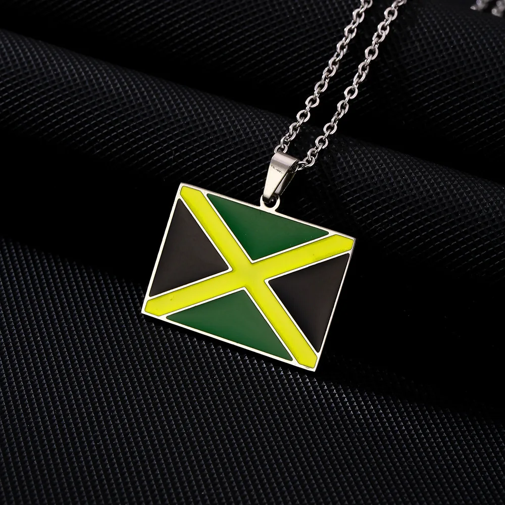 Vintage stainless steel Jamaican flag necklace for men and women couples ethnic style accessories new