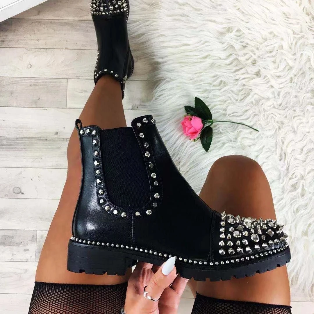 Sexy Rivet Velvet Night Club Party Shoes Woman Short Autumn Winter Ladies Shoes Boots Leather Boots Women