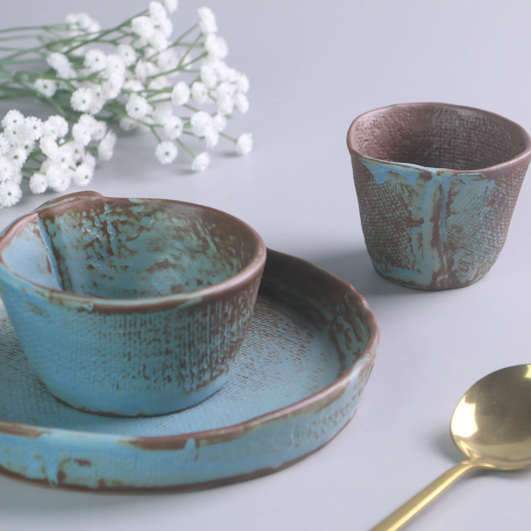 Nordic Style Drinkware Blue 4.4oz Ceramic Coffee Mug fabric Clay Cup Special Shape Milk Cafe Restaurant Dinner without Handle