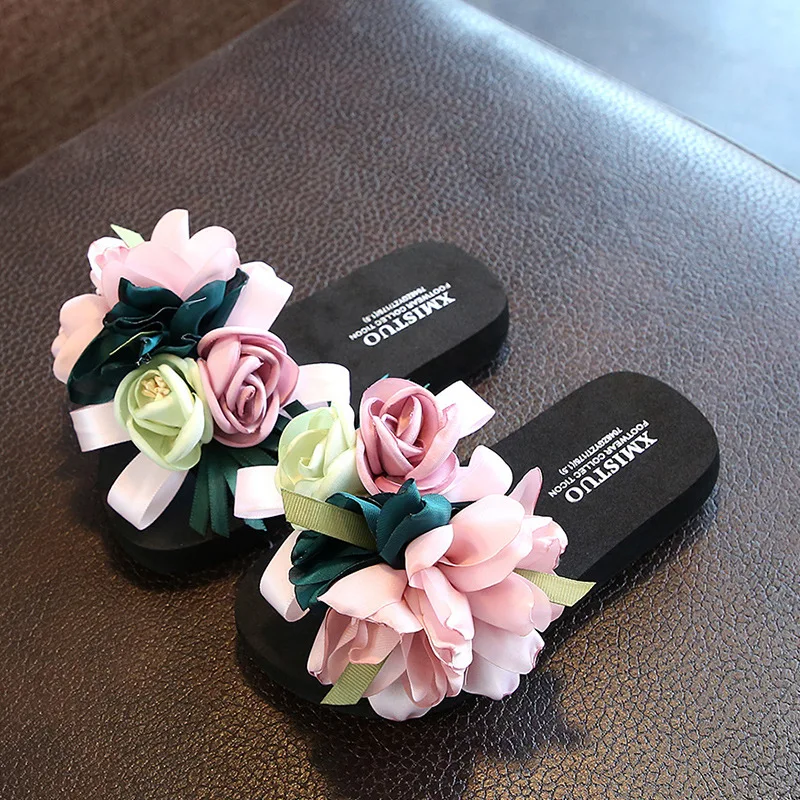 Детские тапочки, летняя мода для девочек, Милые Пляжные Нескользящие сандалии и тапочки