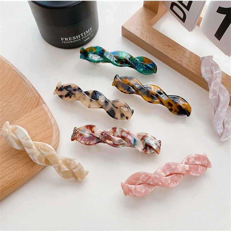 Girl Acrylic Plastic Barrettes Ladies Fashion Colorful Geometric Hair Pin Leopard Hair Clips for Women