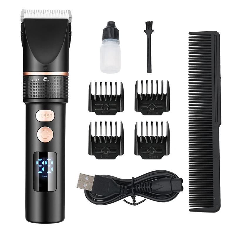 Electric Rechargeable Titanium Blade Salon Men LCD Display Hair Trimmer